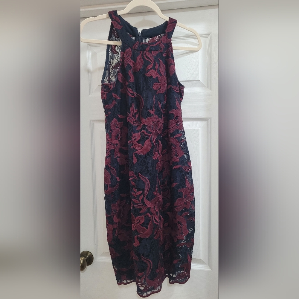 Le Chateau Plum and Navy Lace Mini Dress
